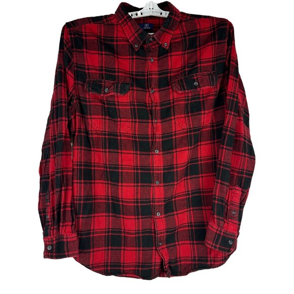 George Mens Red Black Plaid Long Sleeve Button Front Flannel Shirt Size XLT - Picture 1 of 6